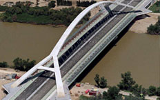 Aerial view of the bridge over the Ebro river