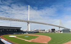 View of the bridge over the baseball stadium