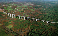 Aerial view of the high-speed train route Lalín-Santiago de Compostela