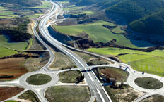 Aerial view of the Venta de Judas - Province of Zaragoza section of the A-21 motorway in Navarra, Spain