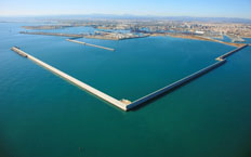 Aerial view of the dock built to protect the port of Valencia